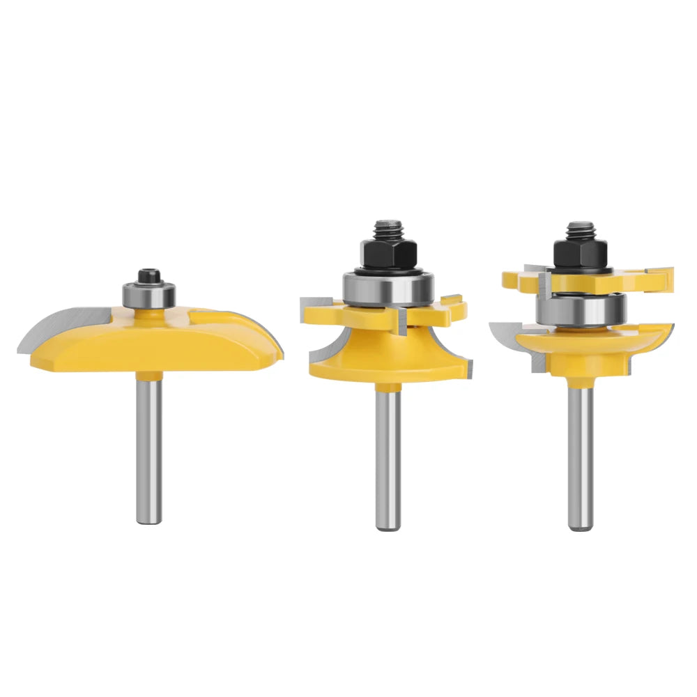 Router Bits Woodworking 3pcs 6mm 1/4" Shank Round Rail & Stile Router Bit Set Cove Raised Panel Router Bit Woodworking Milling Cutter-C MC01050