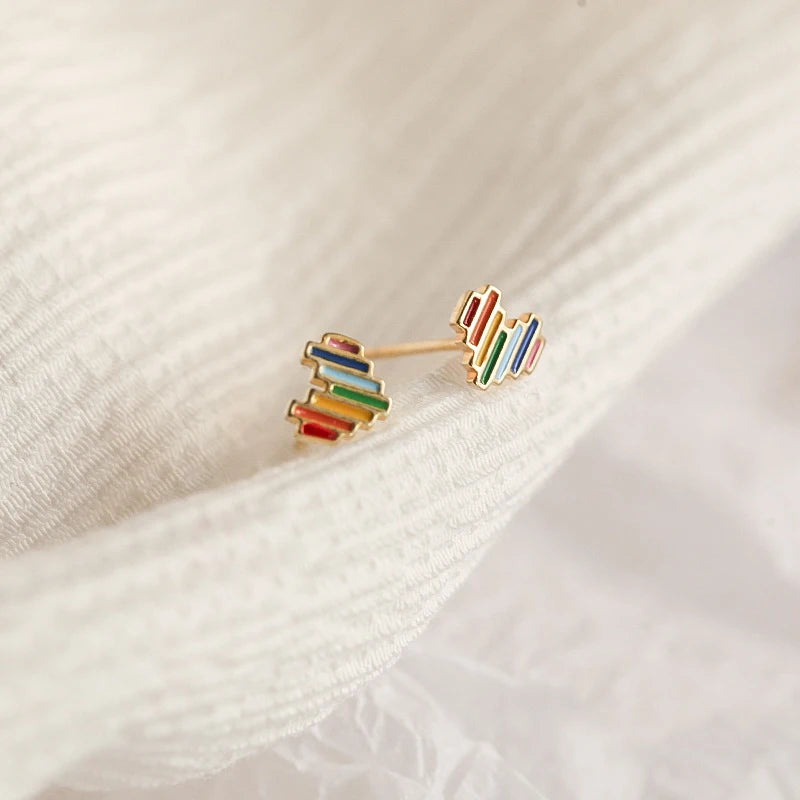 New Fashion S925 Sterling Silver Rainbow Stud Earrings Cute Heart Shape Studs Earrings for Woman