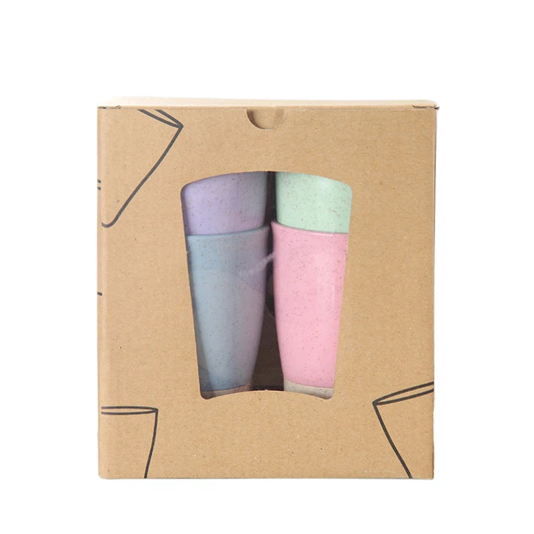 Eco-Friendly Wheat Straw Cup Set Microwave Dishwasher Safe Four Color for Family Party Daily Use Light Weight Water Cup for Kids
