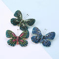 Wholesale Alloy Metal Rhinestone Enamel Butterfly Pins Green Enamel Butterfly Brooch Accessories for Woman Decoration