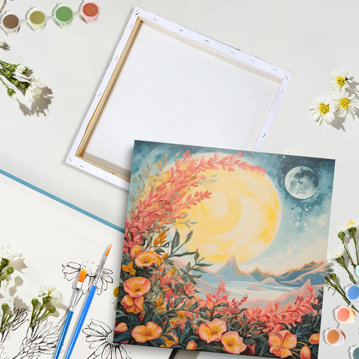 For CHENISTORY Easy DIY Painting by Numbers Kits Beginner Sun Picture Abstract Flowers Home Gift Linen Material Landscape