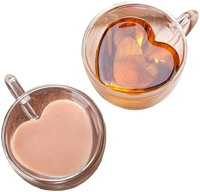 Creative 180 240ml Clear Glasses Mug Gift Heart Love Shaped Double Wall Glass Mug Tea Milk Lemon Juice Cup Lover Coffee Cups