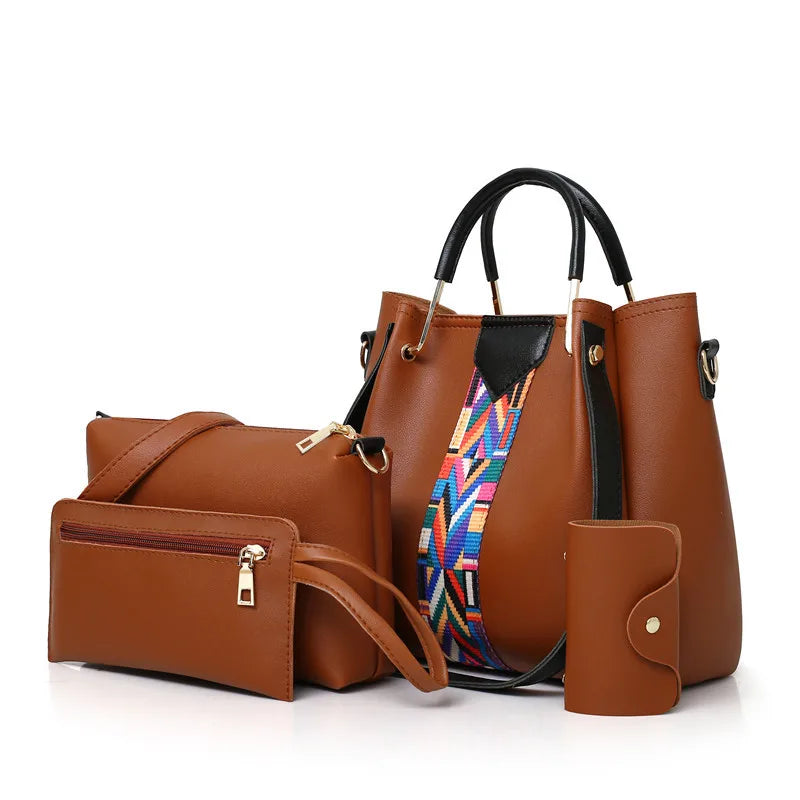 New Designer 4 Piece Set Women's Large Capacity Crossbody Bags Custom Logo Flap Shoulder Bags Waterproof Female Ladies Handbags