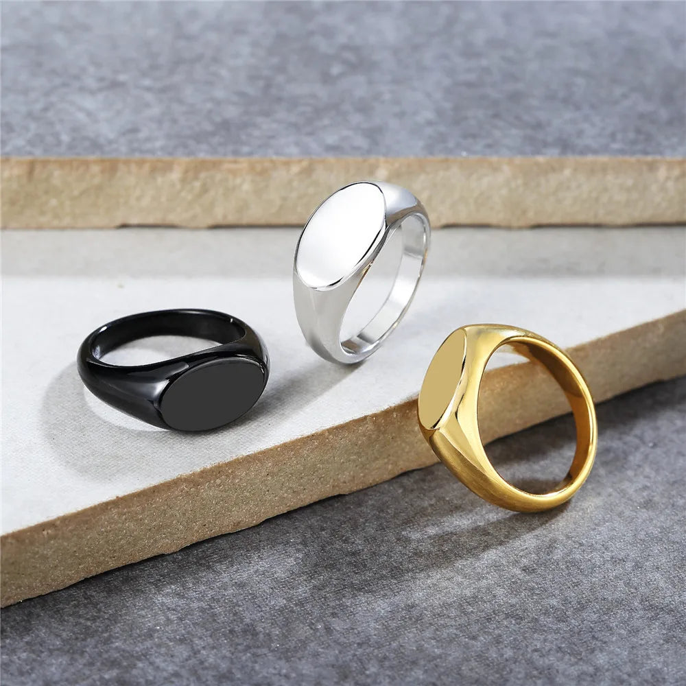 18k Gold Plated Stainless Steel Oval Signet Blank Rings For Women