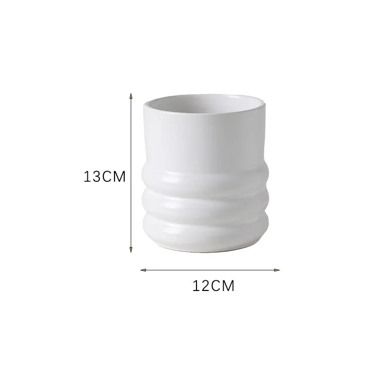 New Arrival Nordic Style Ceramic Tabletop Flower Pots White Round Planter Pot for Home and Office Desktop Use