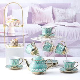 European Luxury Porcelain Ceramic Coffee Cup Set Teapot 850ml Capacity Vintage Style Customizable Logo Eco-friendly for Home