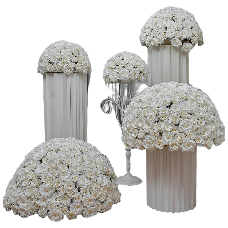 High End White Color Silk Rose Ball Artificial Flower Centerpieces for Wedding Decoration