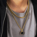 Vintage Square Stone Crystal Necklace Stainless Steel Jewellery 18k Gold Cuban Chain Gemstone Onyx Men Layered Necklace Set