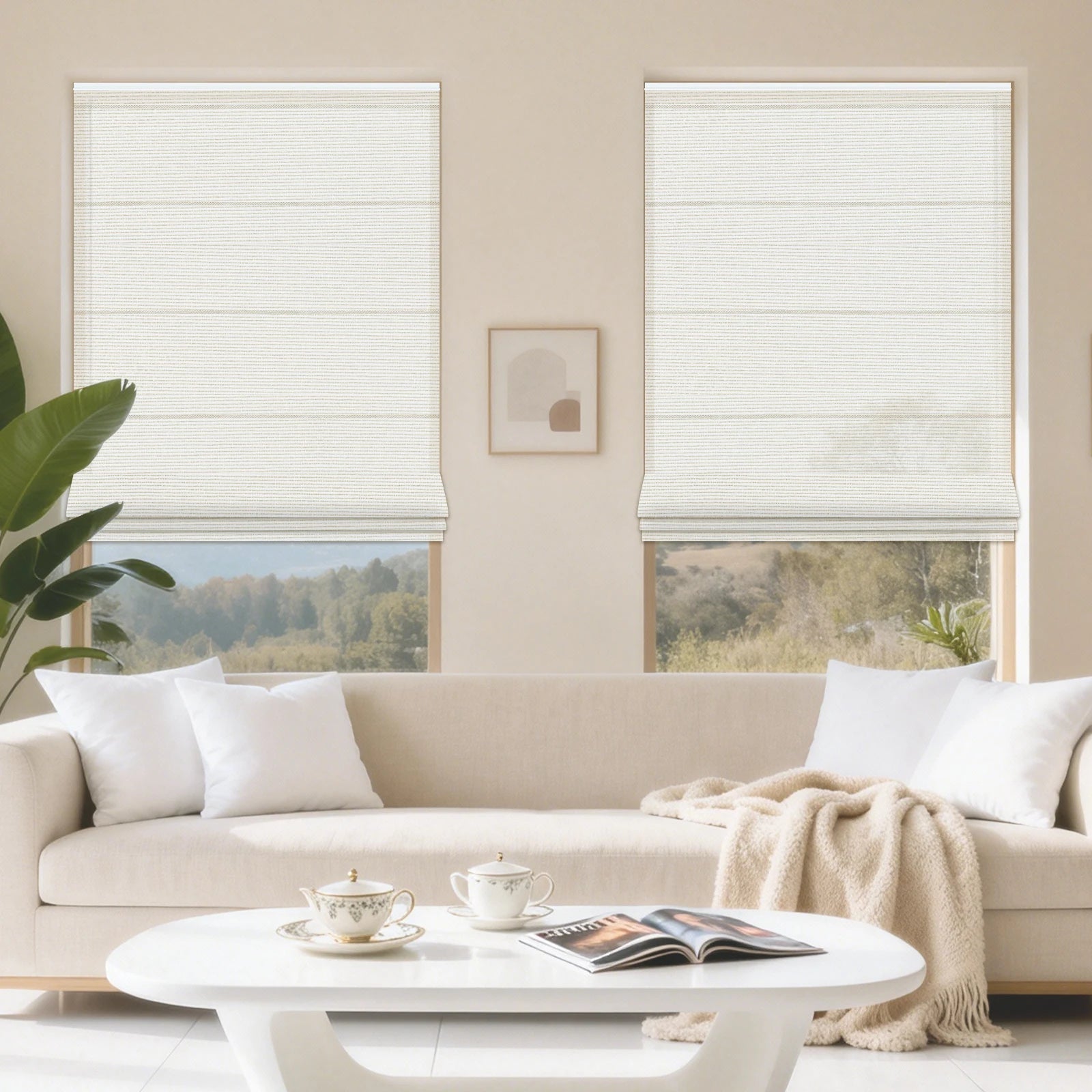 Motorized Roman Blinds No Tools OEM Customization Built-In Remote Control APP/WIFI Electric Rechargeable Lithium Battery