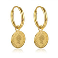 Vintage Gold Coin Charm Earrings Queen Elizabeth Pendant Circle Earring