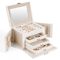 New Design Luxury Large Jewelry Box Big 3 Layer Drawer Mirror Pu Leather Organizer Suitcase Jewellery Storage case with Handle