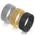 DINGCHAO Fine Stainless Steel Mesh Ring 8mm Gold/Silver/Black Elastic Braided Wedding Engagement Band for Men and Women