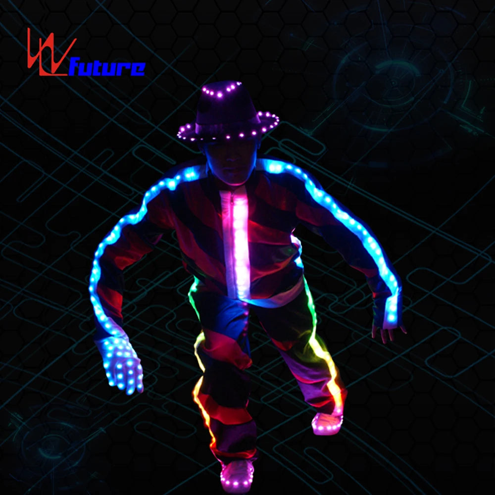 Macheal Jackson Glowing LED Jacket Pants Hats & ShoesHip Hop Dance MJ Tron Dance Suit  Clothes
