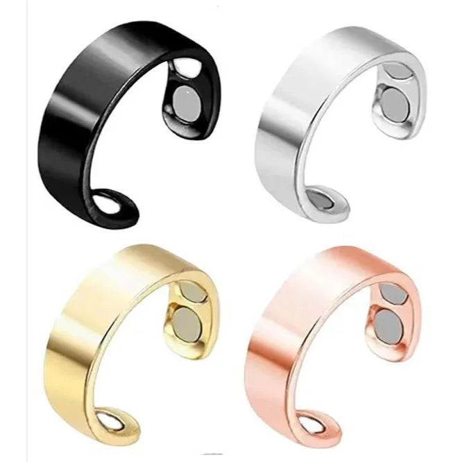 SC New Style Trendy Stainless Steel Rings Simple Black Gold Silver Plated Rings Fashion Magnetic Open Rings for Men Women