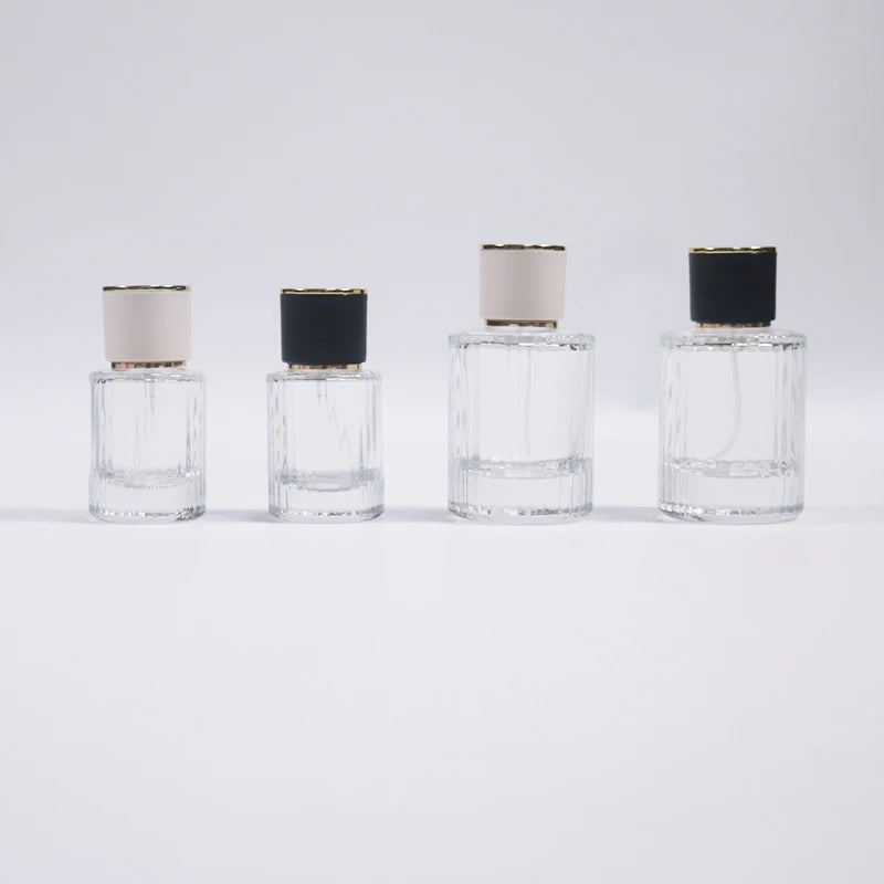 Popular Vertical Stripe Custom Glass Sprayer Perfume Bottle 30ml 50 ml 100 ml Glass Perfume Bottles With Cap