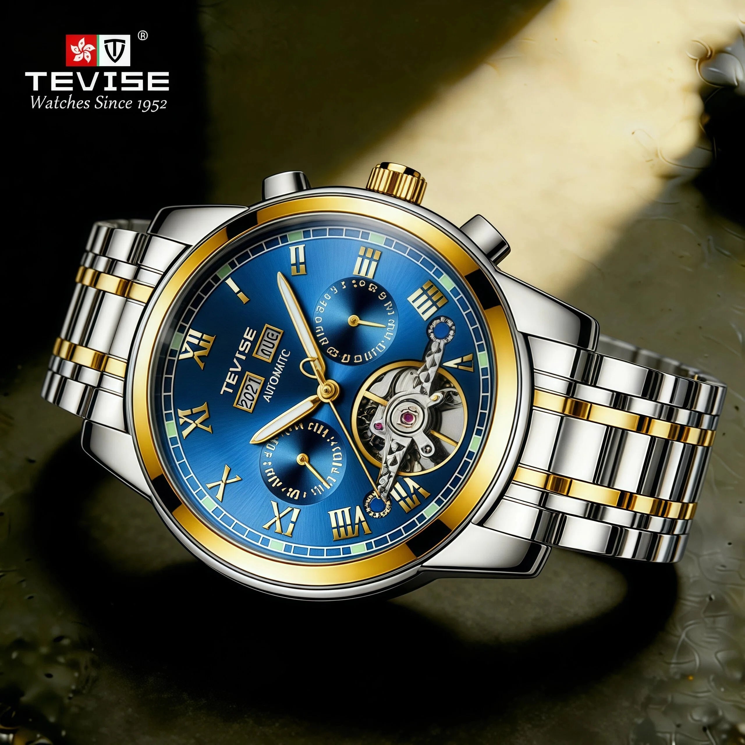 TEVISE Custom Logo Tourbillon Watch for Men Men's Stainless Steel Watch Mechanical Chronograph Watch OEM Factory