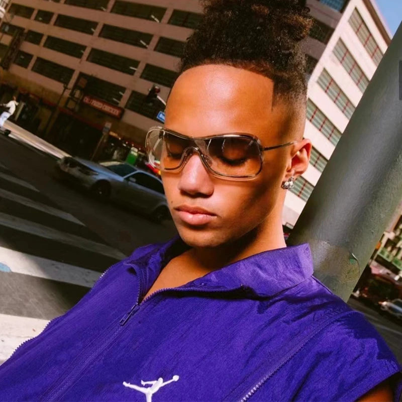 Y2K Rimless Sunglasses Women Men Oversized Trendy Wrap Around Sunglasses Punk One Piece Sports Sun Glass Shades Eyewear