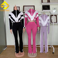 2025 Spring New Fashion Two Piece Set for Woman Color Block Long Sleeve Zipper Jacket + Skinny Leggings Tracksuit