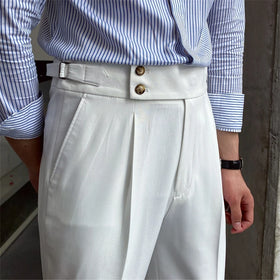 Men's Casual Business Drape Suit Pants Summer No Iron High Waisted Straight Leg Formal Pants
