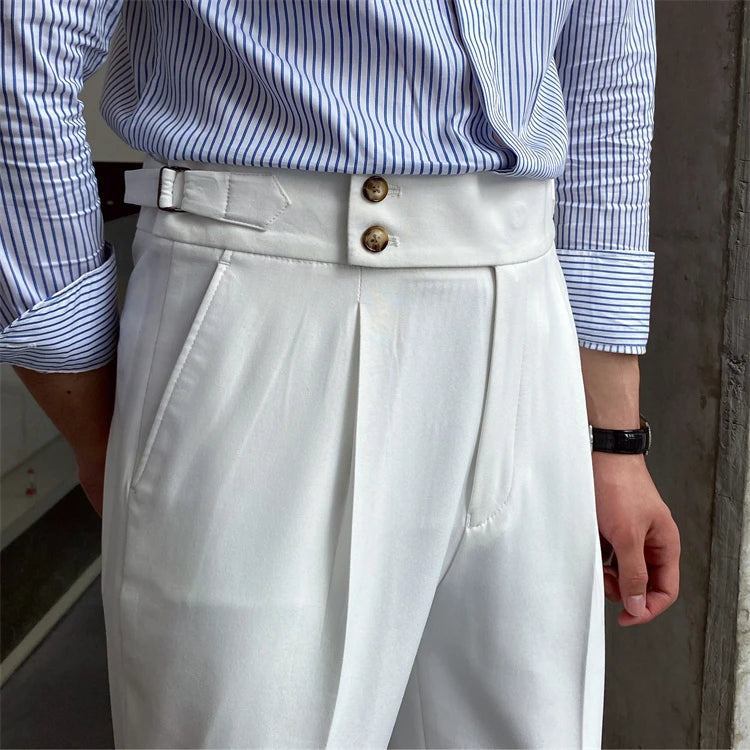 Men's Casual Business Drape Suit Pants Summer No Iron High Waisted Straight Leg Formal Pants