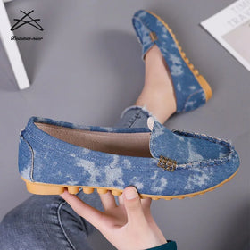 Plus Size Womens Casual Flat-bottomed Laisure Rubber Women Loafers Jeans Canvas Suede Casual Women Flats Shoes