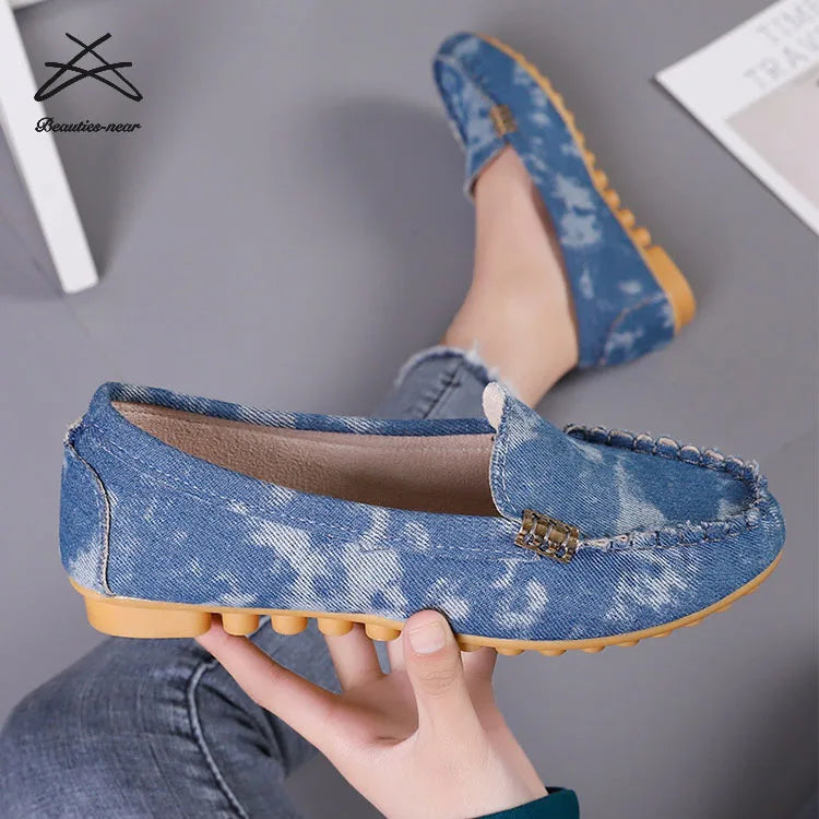 Plus Size Womens Casual Flat-bottomed Laisure Rubber Women Loafers Jeans Canvas Suede Casual Women Flats Shoes