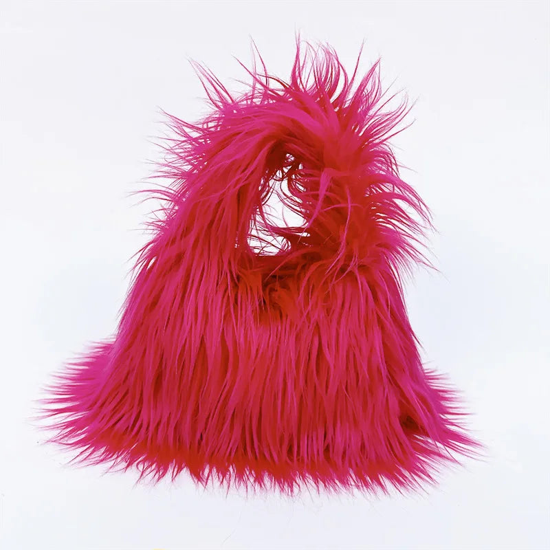 Solid Color Faux Plush Furry Fur Tote Bags Ladies Purses and Handbags Women Handbags Ladies