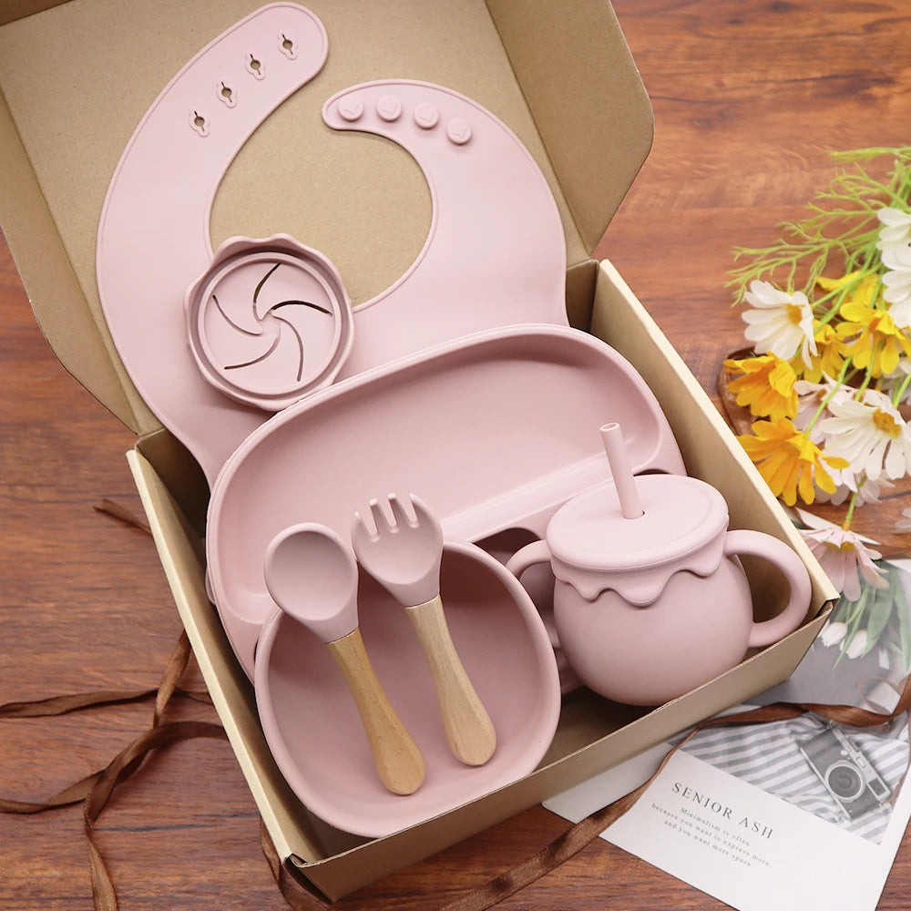 Factory BPA Free Kids Dining Eating Silicone Baby Feeding Set Suction Silicone Weaning Plates Baby Bowl Set