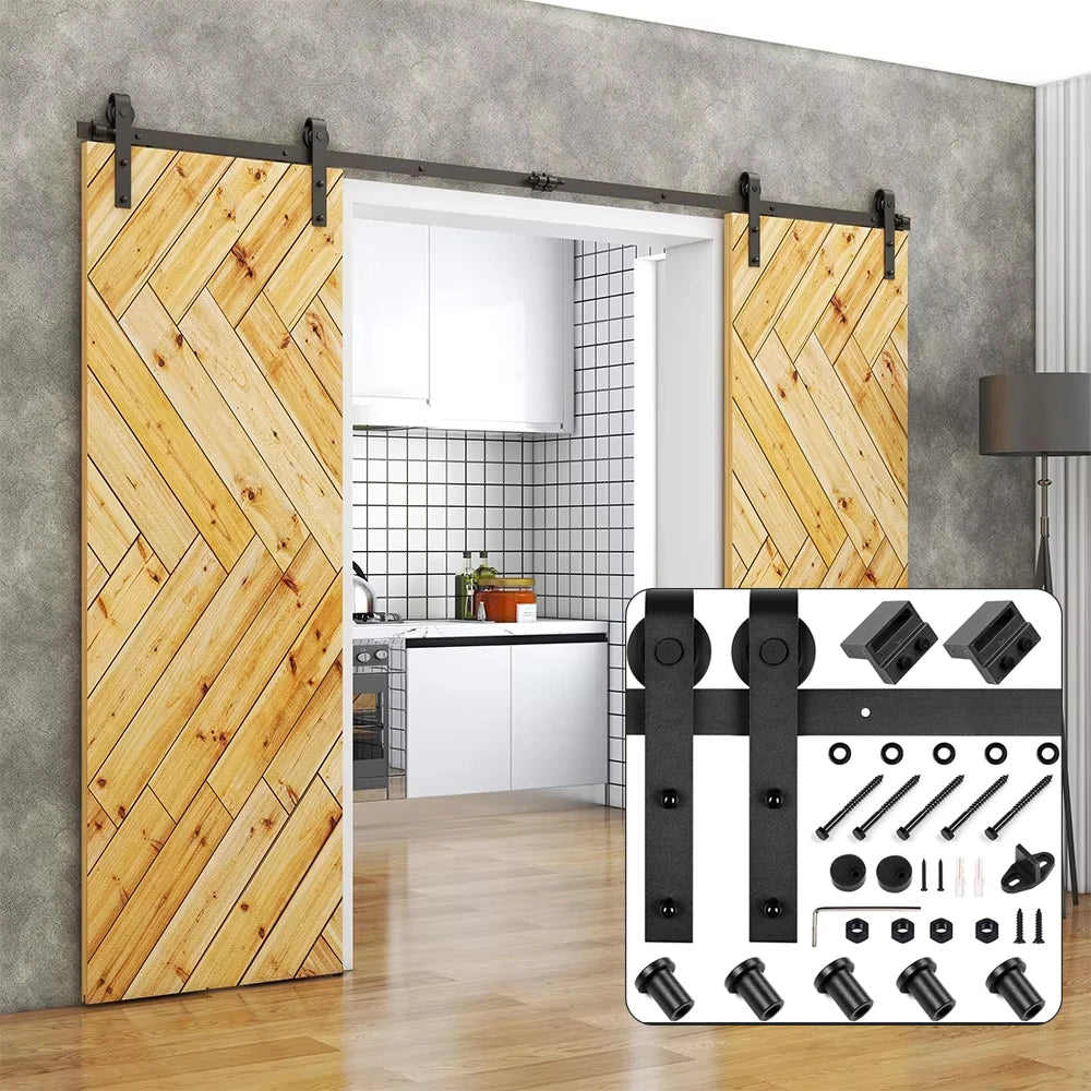 RHETECH M00002 Modern Sliding Barn Door System Kit Iron Metal Track Durable Glass Brass Hanger Screw for Home Warehouse Exterior