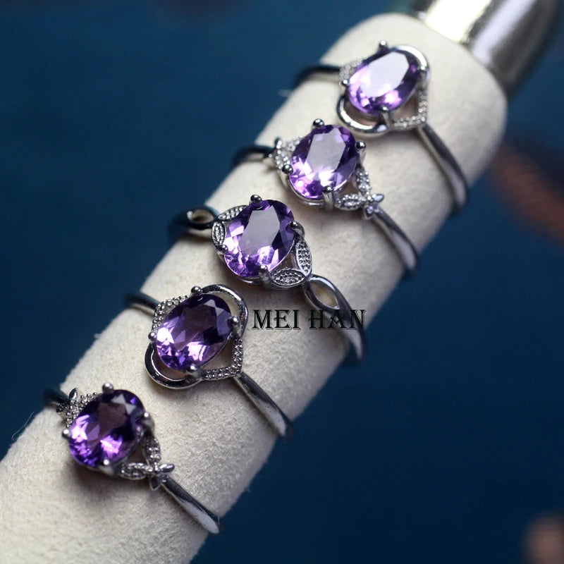 Meihan Natural Amethyst Copper Adjustable Women Ring Gem Cutting for Jewelry Making Gift