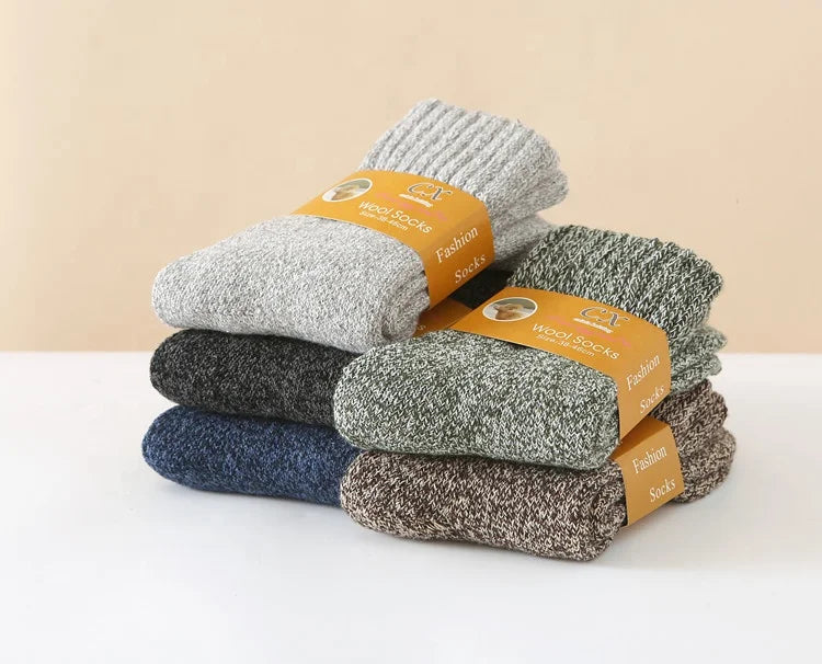 Winter Men Wool Thickened Warm Circle Mid-tube Sock Casual Color Matching Towel Crew Sock