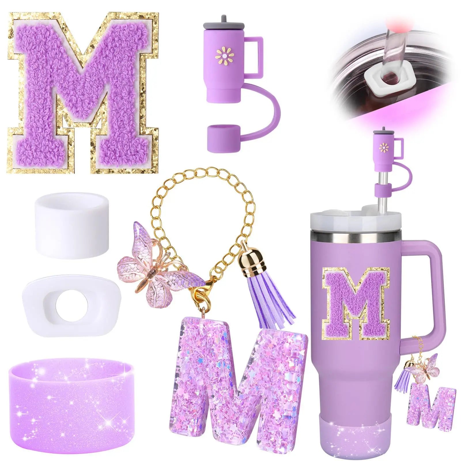 40oz Car Cup Leakproof Stopper Letter butterfly High Quality Tassel Pendant Bottle Chain Cup Holder Tea Straw Cap Dust Stopper