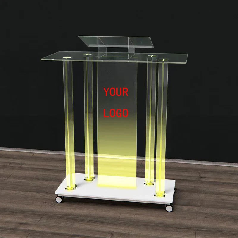 Large Size Modern Acrylic Podium Transparent Lecture Host Desk for School Supermarket Hotel Luminous Wedding MC Desk
