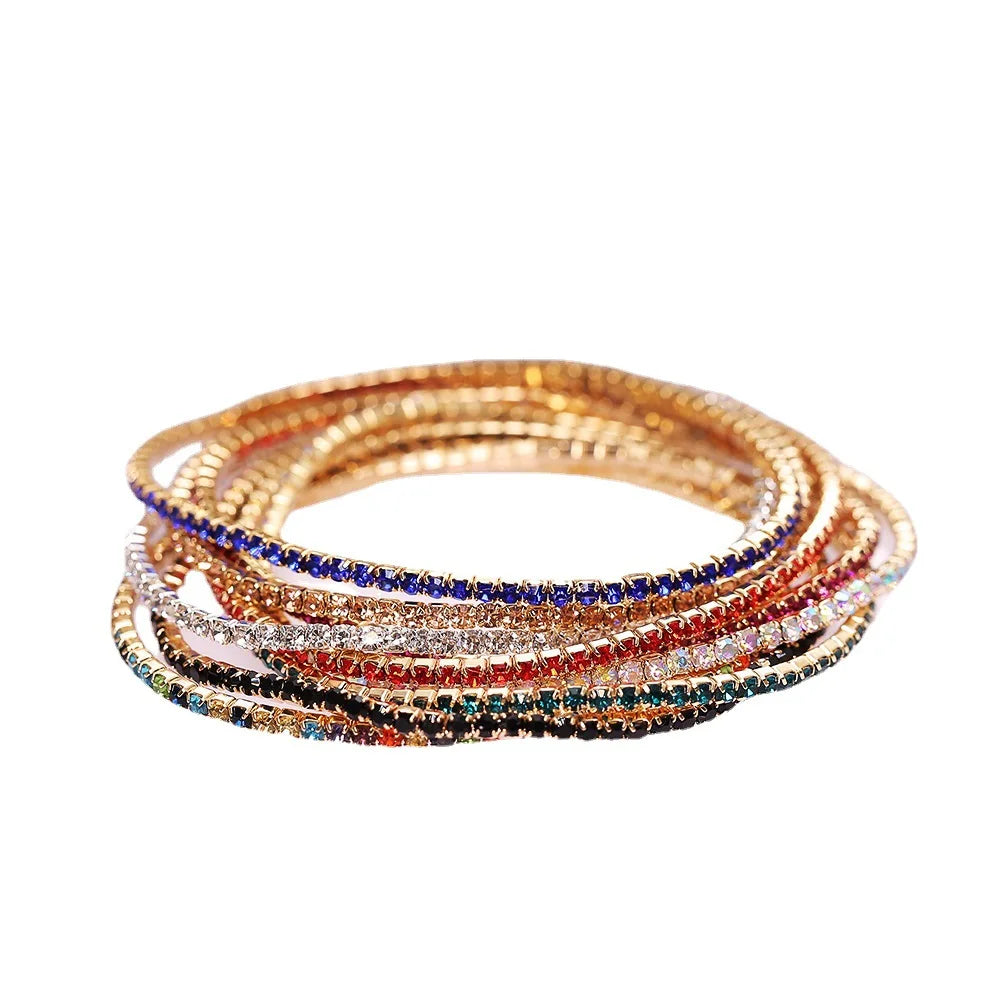 Luxury Tennis Bracelet Set with Colored Diamonds Creative Simple Multi Color Rhinestone Stretch Bracelet for Women