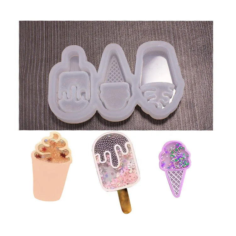 YS Korean Ice Cream Cone Ice Drop Glue Quicksand Molds Mobile Phone Keychain Ornament Silicone DIY Pendant Jewelry Plaster Mould