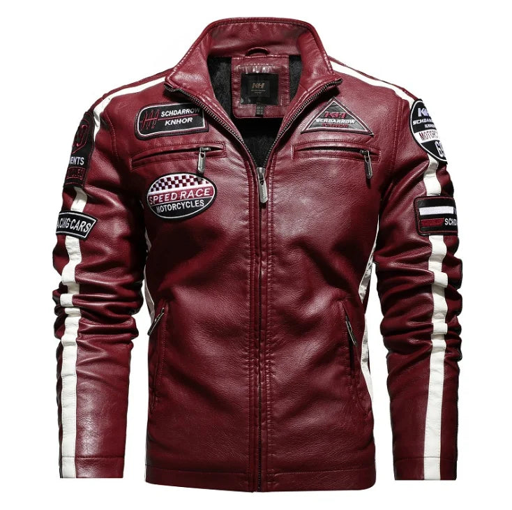 Men's Motor Biker Faux Leather Coat Vintage Spring Autumn PU Leather Fleece Lined Coat Jacket