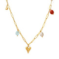 French Peach Heart Freshwater Pearl Natural Stone Pendant Collar Chain Necklace Jewelry for Girlfriend Gift