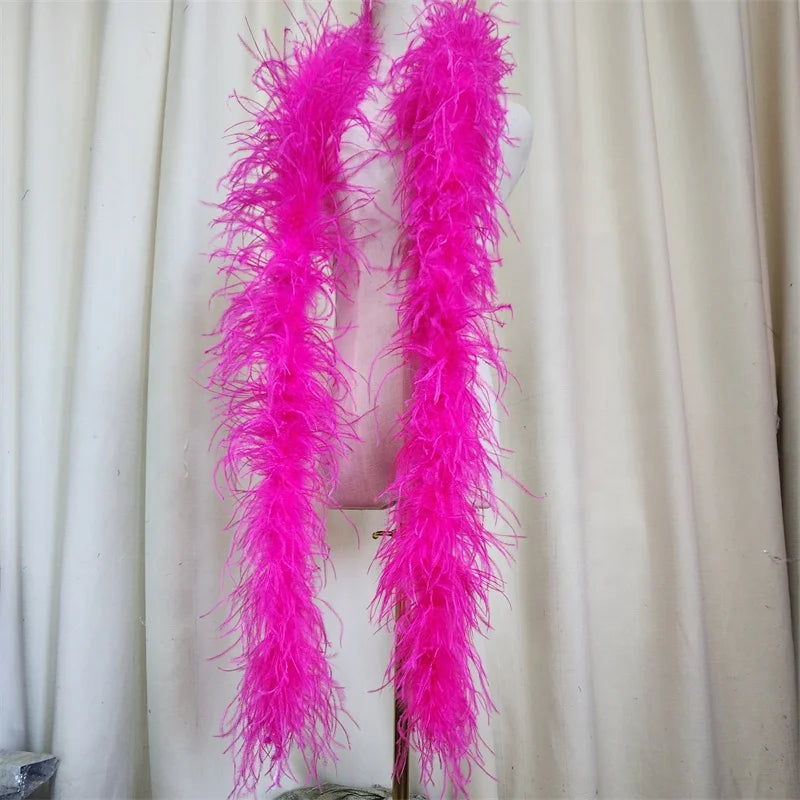 Fashion Hot Pink Ostrich Feather Scarf Triple Layer Fluffy Luxury Statement Neck Wrap for Women Clothing Costume Design