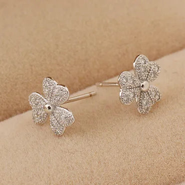 Hot New Fashion 925 Sterling Silver Clover Zircon Stud Earrings for Women Trendy Gift Statement Jewelry for Girls