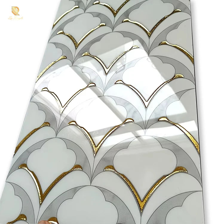 Springletile European Smooth Microcrystalline square Tile Shiny Seashells Big Size Glazed Polished White Golden Luxury Tiles
