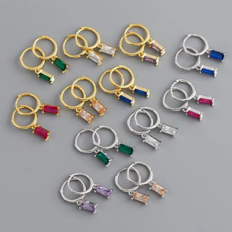QS591 New Arrivals Zircon Drop Dangle Earrings 925 Silver Hoop Earrings Women Jewelry