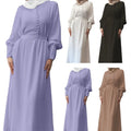 Modest Fashion Women's Long Abaya Solid Color Chiffon Casual Dress with Button Islamic Muslim Clothing
