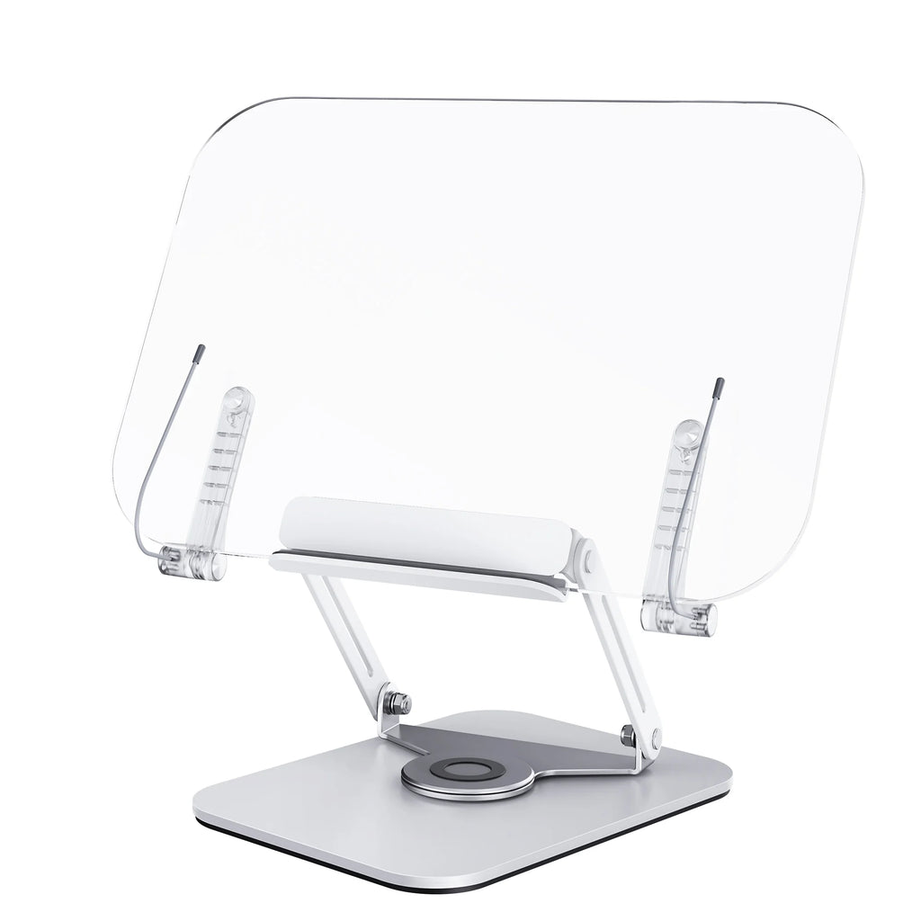 Boneruy R15 NEW Arrivals Metal Aluminum Alloy Transparent Clear Acrylic Reading Stand 360 Rotate Adjustable Folding Bookend