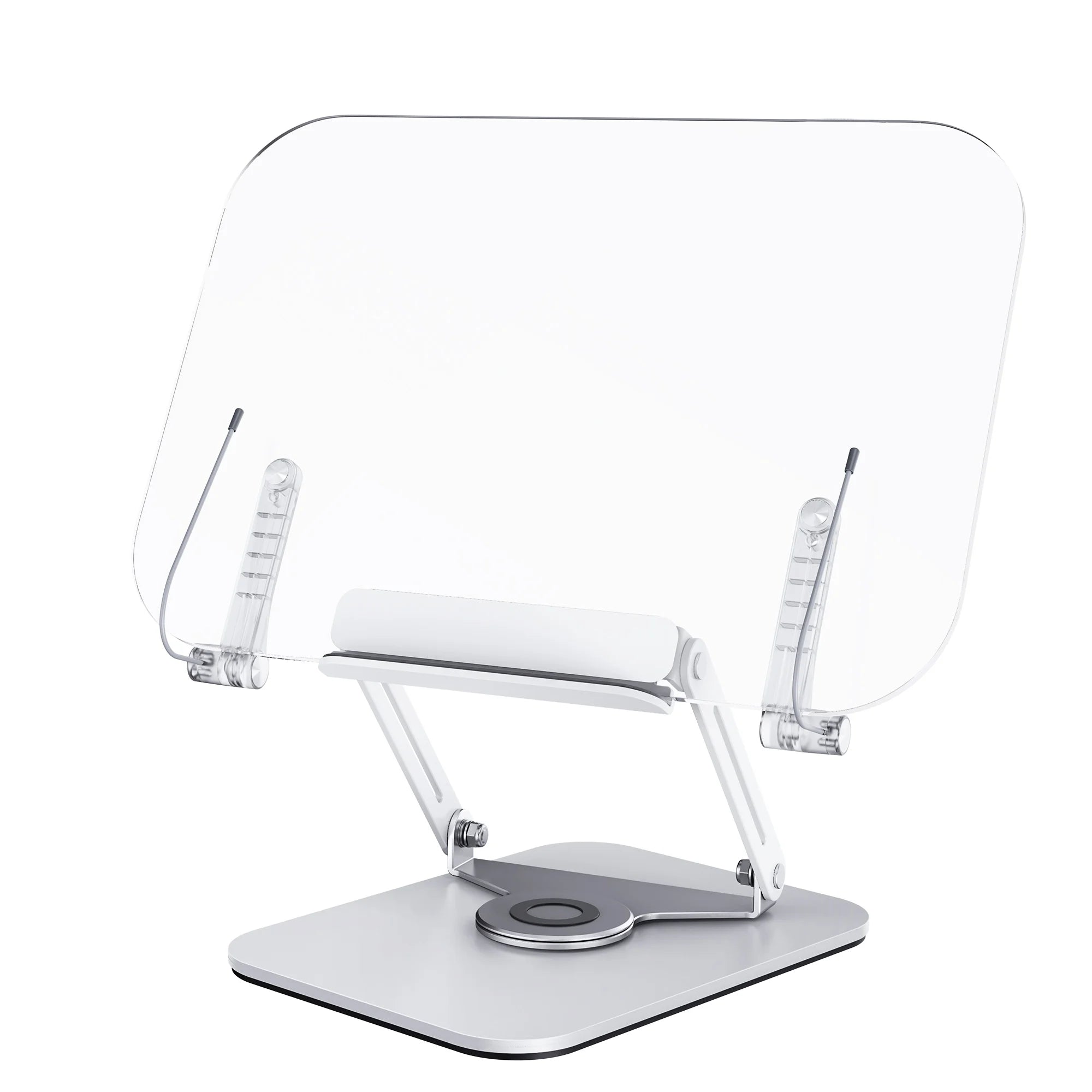 Boneruy R15 NEW Arrivals Metal Aluminum Alloy Transparent Clear Acrylic Reading Stand 360 Rotate Adjustable Folding Bookend