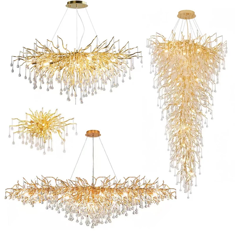 Luxury Golden Wedding Crystal Chandelier Decoration Interior Ceiling Light for Living Room Hotel Villa Hallway Led Pendant Light