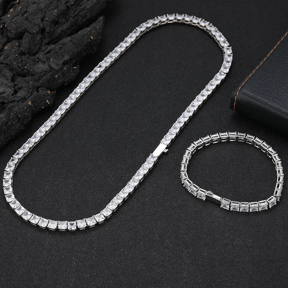 Fine Jewelry Hip Hop Style Women's 5mm 18K Gold Plated Brass Shiny Square Zircon Tennis Chain Necklace Gifts