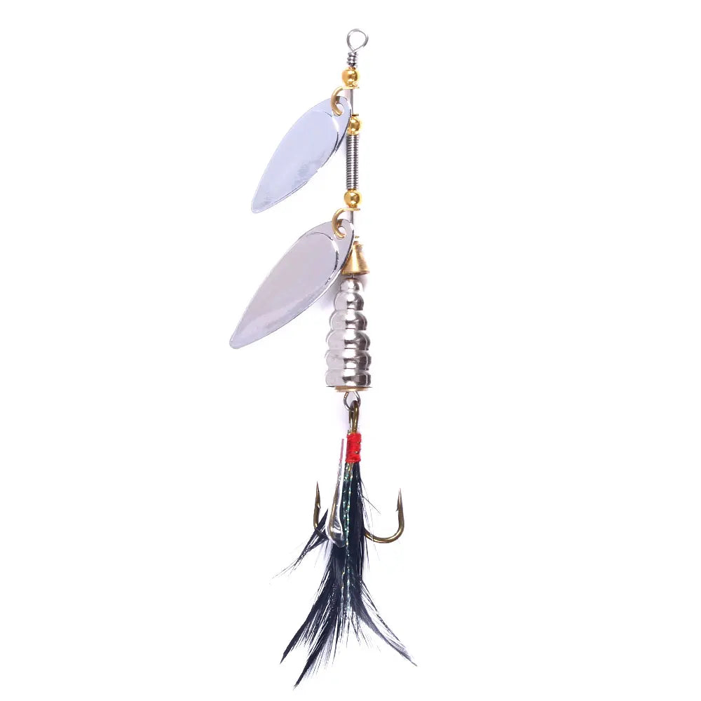 Wholesale SP118 8.5cm 12g Metal Spinner Baits Spoon Fishing Lures with Feather Hook