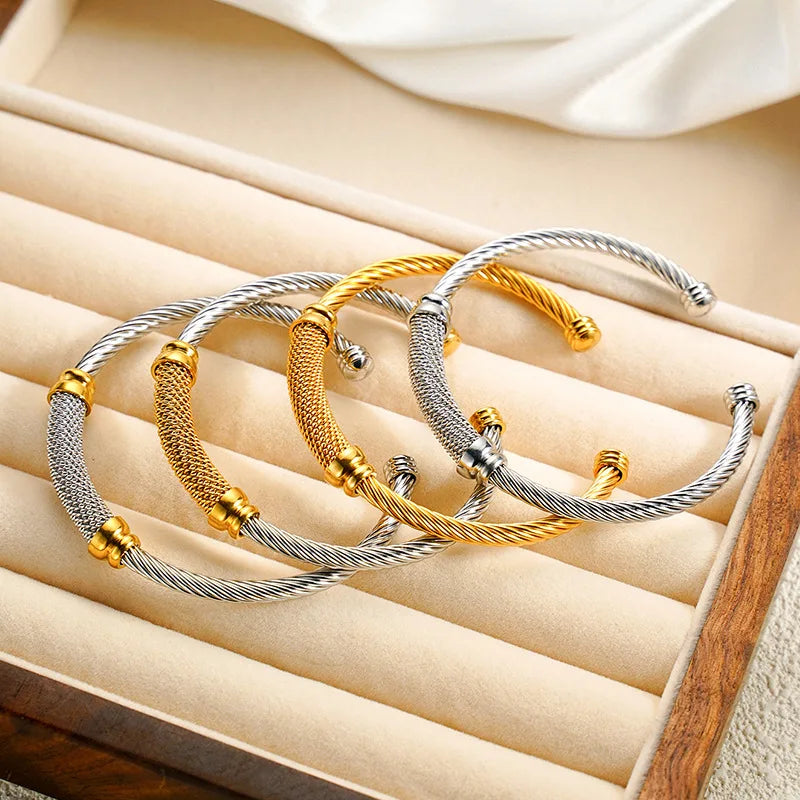 Wholesale New Trendy Stainless Steel Open Cuff Bangle Adjustable C-Shape Design Durable Hypoallergenic Fashion Cuff Bracelets