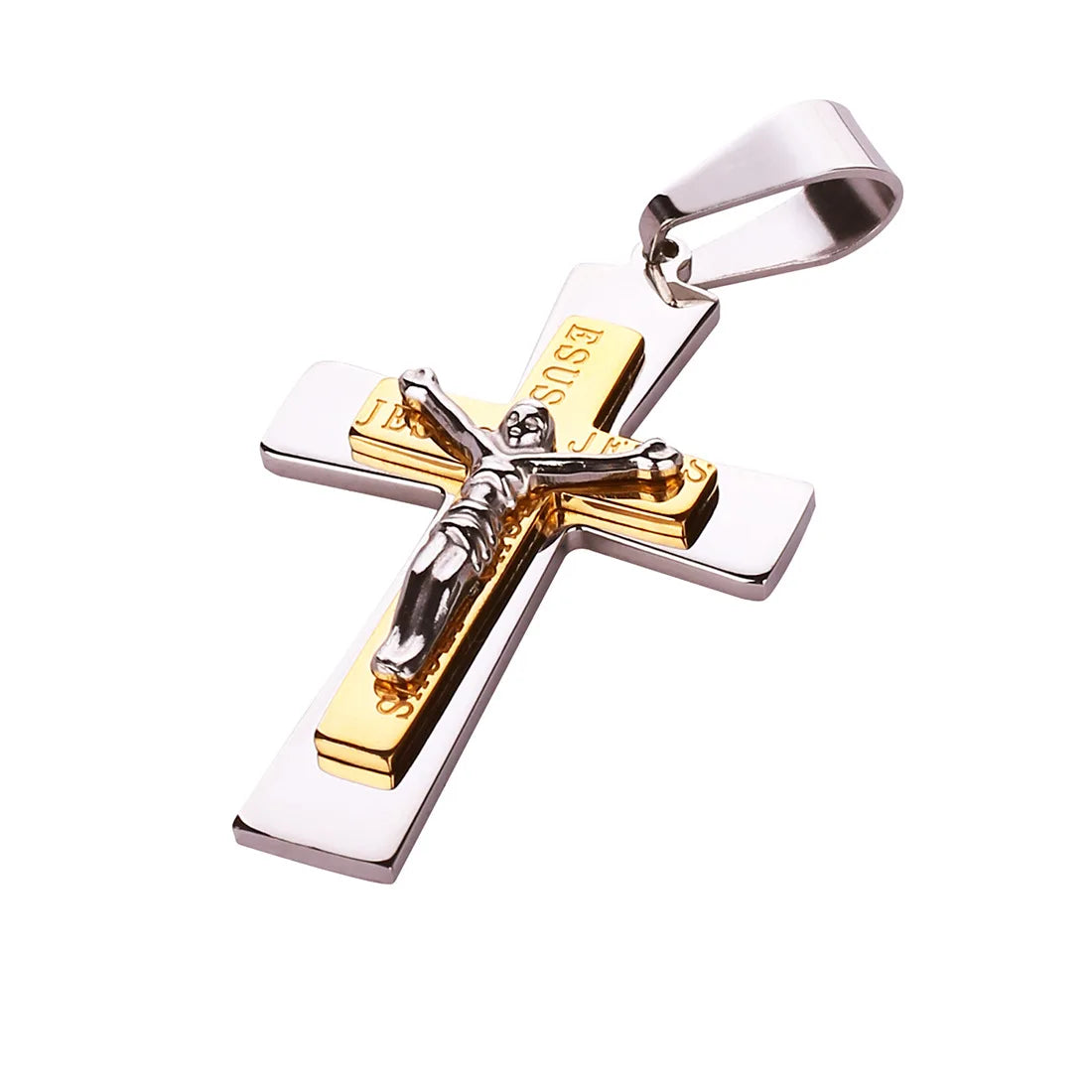 Classic Large Cross Pendant 18K Yellow Gold Religious Crucifix Jesus Cross Pendant for Men Stainless Steel Jewelry