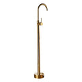 Single Handle Brushed Gold Uncoated Brass Modern Freestanding Floor Mount Bathtub Faucet Hot Cold Rectangle Shape Soft